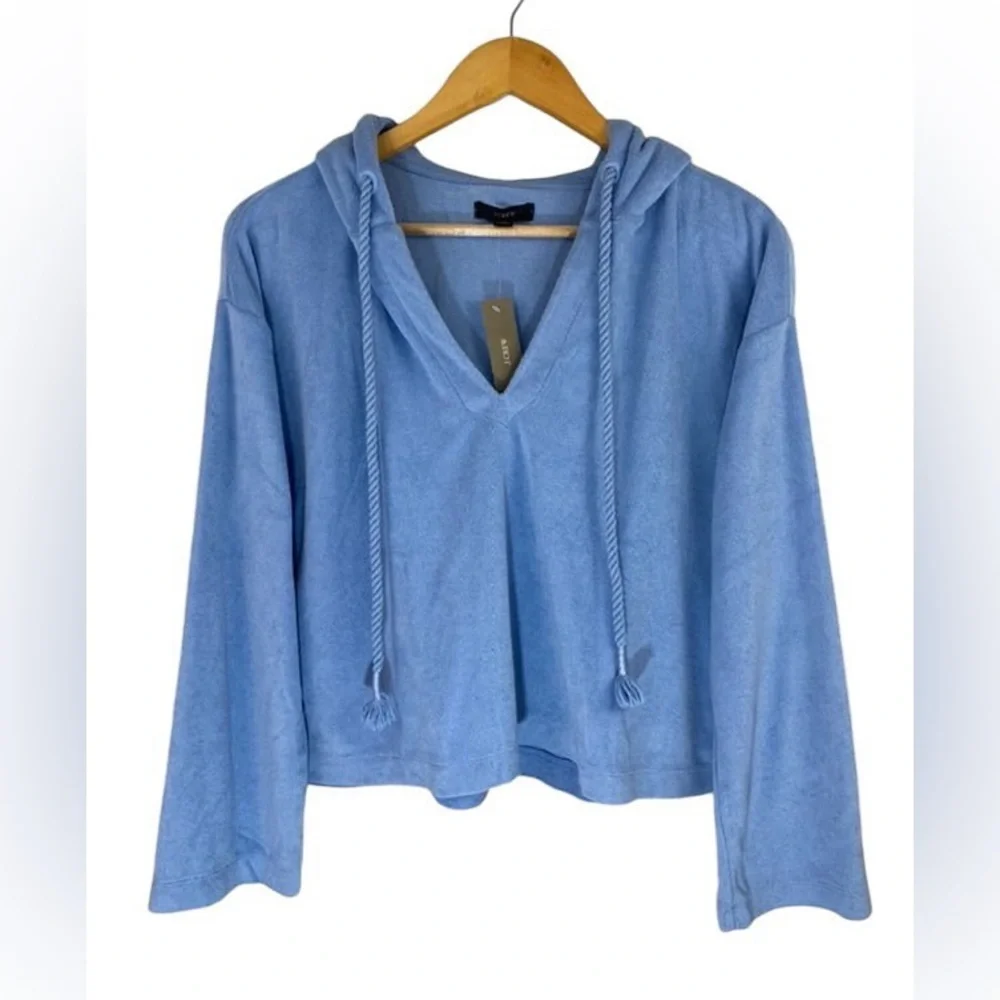 J. Crew Women’s Towel Terry Open V-Neck Hoodie, Soft Lightweight Hoodie XS NWT